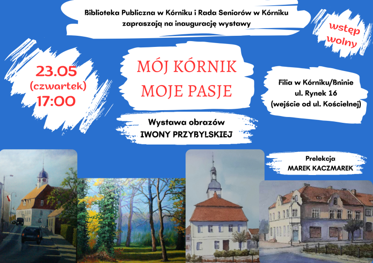 Plakat promocyjny wystawy obrazów w bibliotece w Bninie