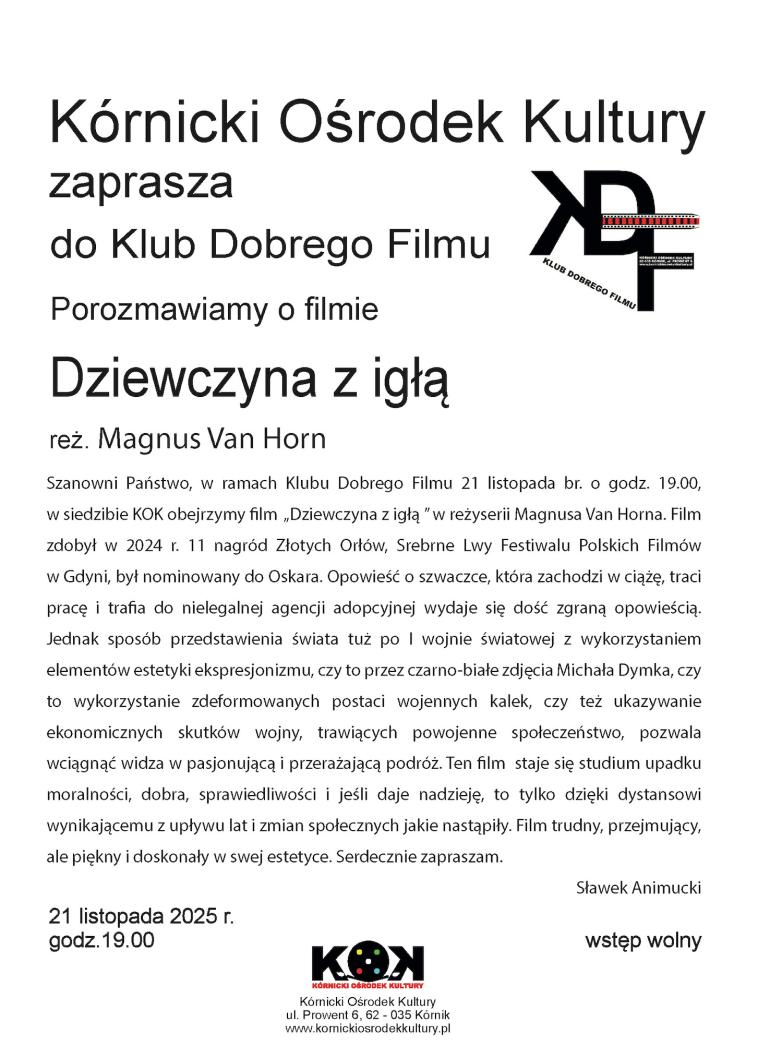 Czarne litery na białym tle. W górnej części grafiki czarne logo.